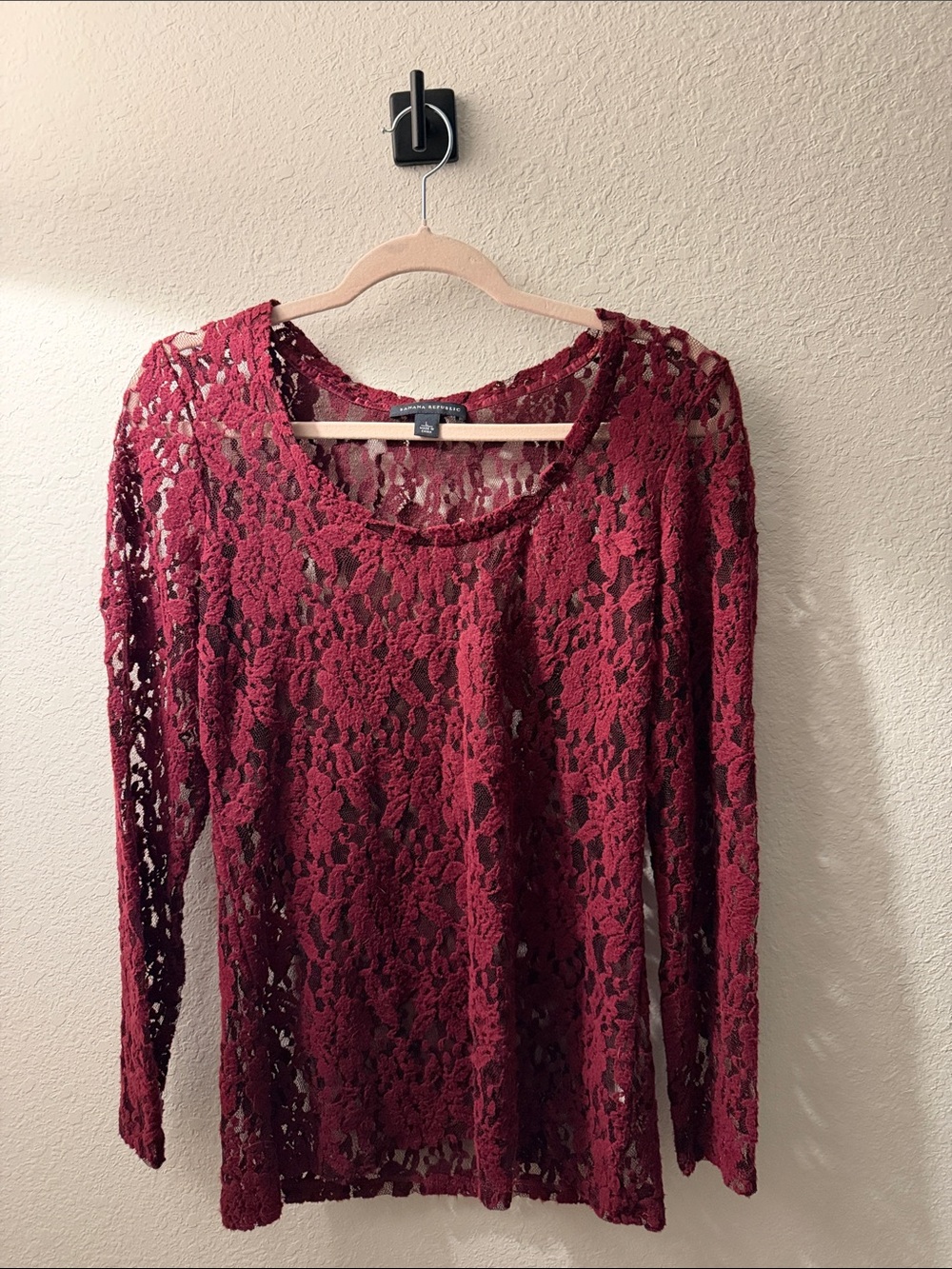 Burgundy Lace Long Sleeve Top by Banana Republic